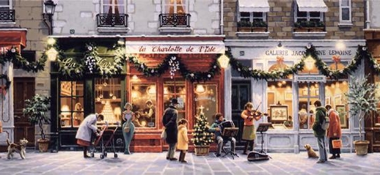 笹倉鉄平の絵画作品　タイトルは、リュ・ド・ノエル　rue de noel